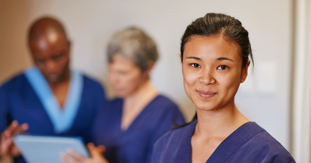 Nurse in blue scrubs