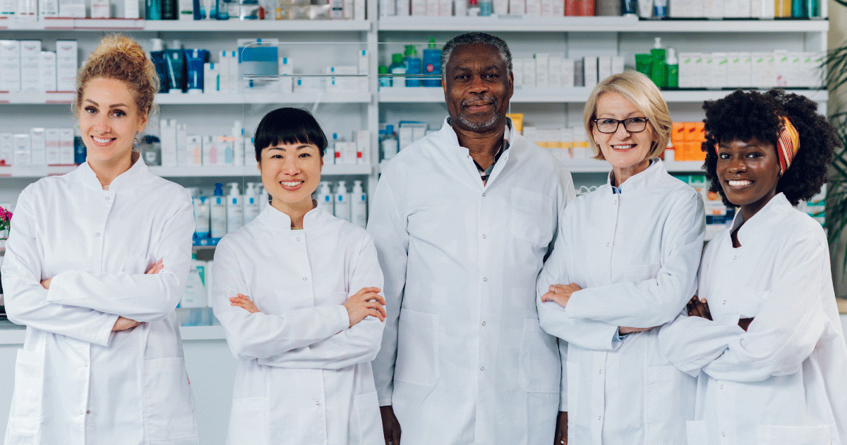 Team of four pharmacists