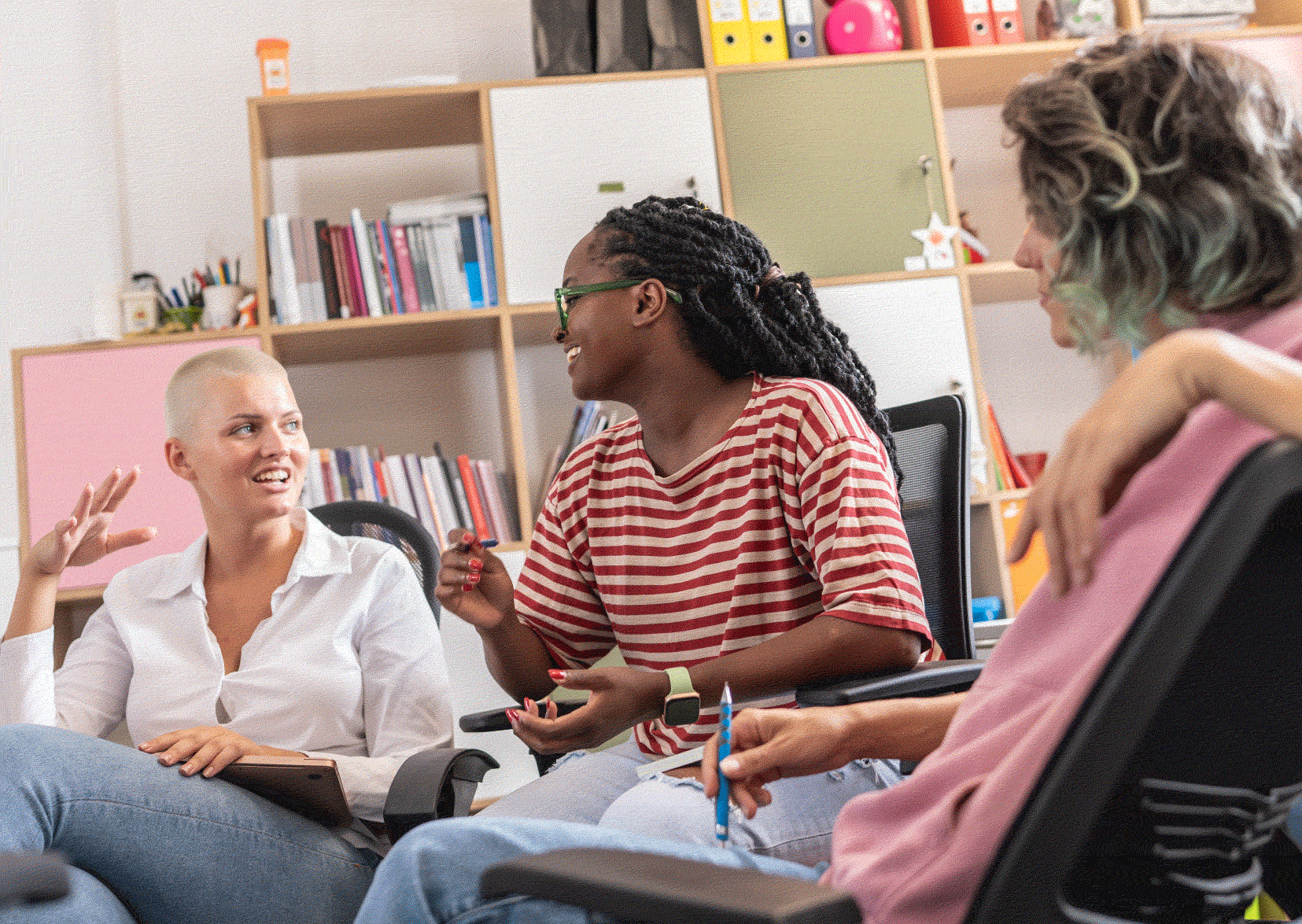 Group of three social workers networking together